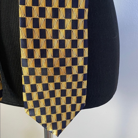 Raphael All Silk Checkered Tie Roma Milano Black & Gold - Picture 2 of 4
